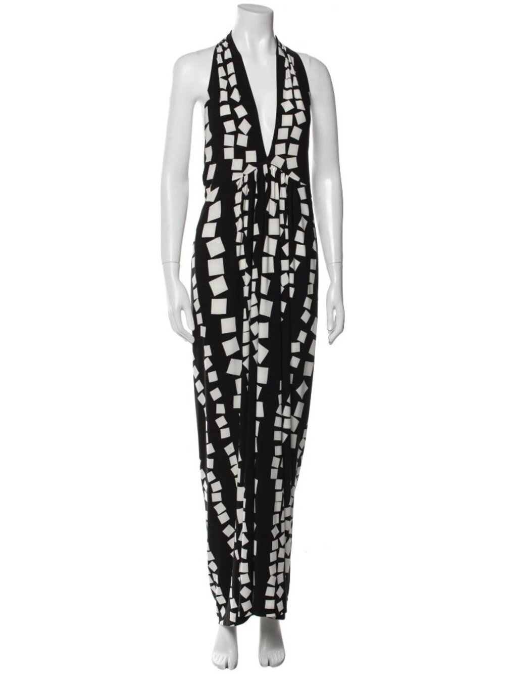 Kamali Kulture Black & White Geometric Print Halter Maxi Dress